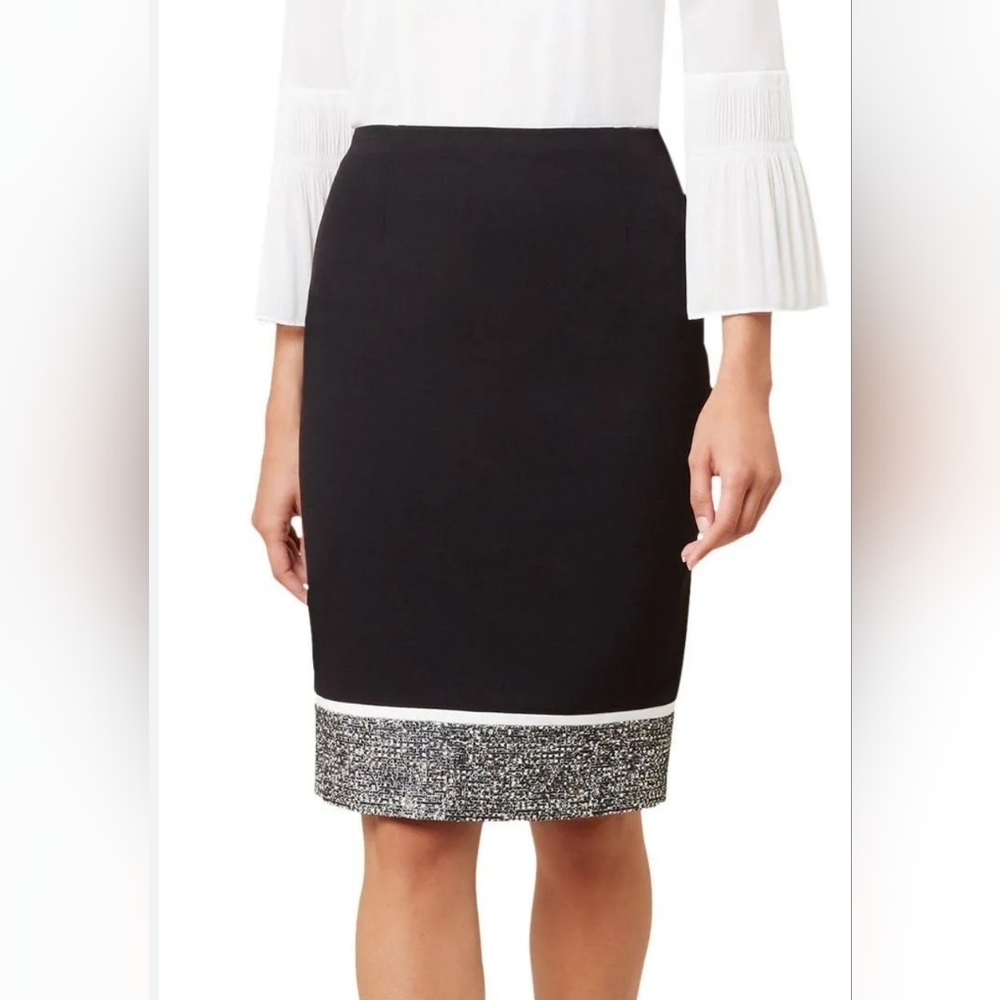 Hobbs London Robyn Twees-hem pencil skirt in black-ivory sz 10